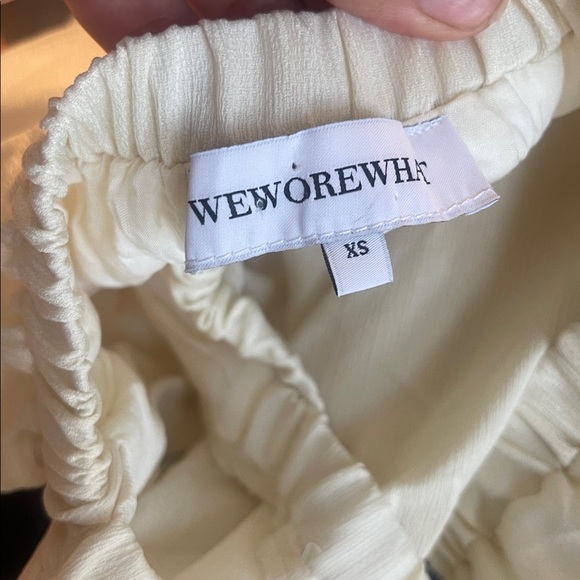 EUC WEWOREWHAT Square Neckline Cream Crinkled Chiffon Tiered Mini Dress XS - Picture 8 of 8